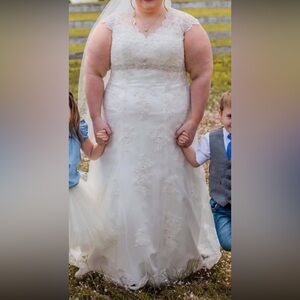 David's Bridal Elegant Lace Wedding Dress in White